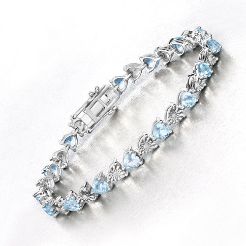 7.64 Carat Genuine Blue Topaz and White Diamond .925 Sterling Silver Bracelet on sale at MyriadMart