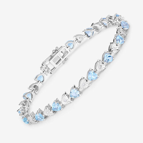 7.64 Carat Genuine Blue Topaz and White Diamond .925 Sterling Silver Bracelet on sale at MyriadMart
