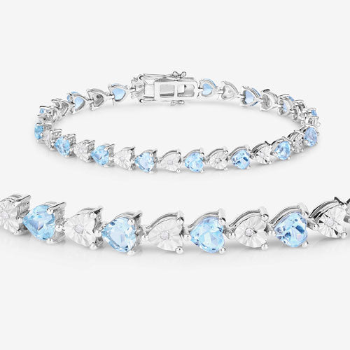 7.64 Carat Genuine Blue Topaz and White Diamond .925 Sterling Silver Bracelet on sale at MyriadMart