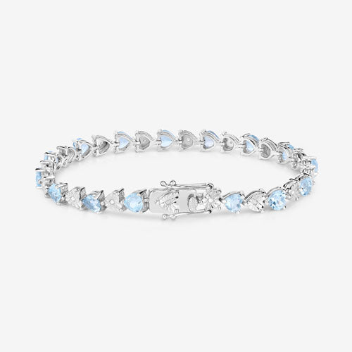 7.64 Carat Genuine Blue Topaz and White Diamond .925 Sterling Silver Bracelet on sale at MyriadMart
