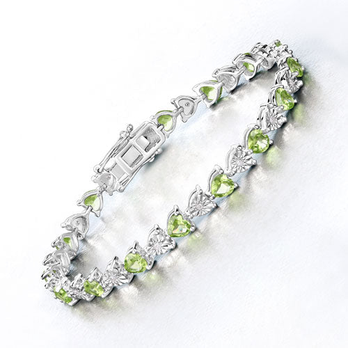 6.74 Carat Genuine Peridot and White Diamond .925 Sterling Silver Bracelet on sale at MyriadMart