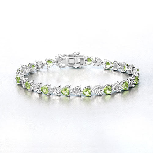 6.74 Carat Genuine Peridot and White Diamond .925 Sterling Silver Bracelet on sale at MyriadMart