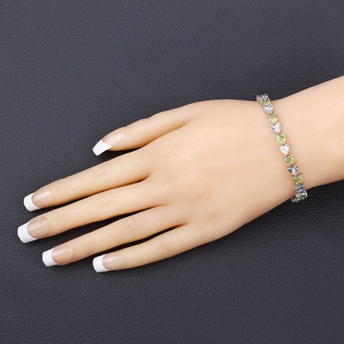 6.74 Carat Genuine Peridot and White Diamond .925 Sterling Silver Bracelet on sale at MyriadMart