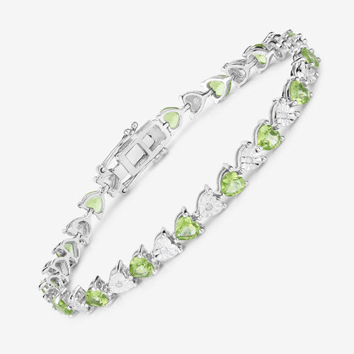 6.74 Carat Genuine Peridot and White Diamond .925 Sterling Silver Bracelet on sale at MyriadMart