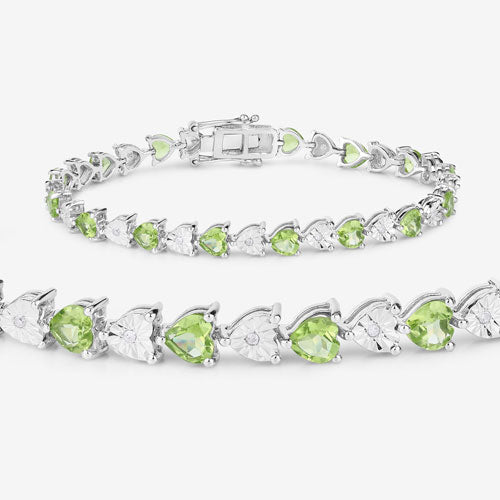 6.74 Carat Genuine Peridot and White Diamond .925 Sterling Silver Bracelet on sale at MyriadMart