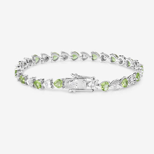6.74 Carat Genuine Peridot and White Diamond .925 Sterling Silver Bracelet on sale at MyriadMart