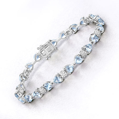 7.36 Carat Genuine Aquamarine and White Diamond .925 Sterling Silver Bracelet on sale at MyriadMart