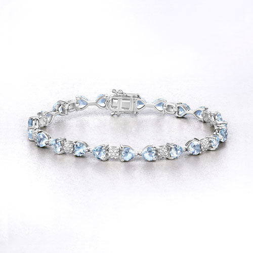 7.36 Carat Genuine Aquamarine and White Diamond .925 Sterling Silver Bracelet on sale at MyriadMart