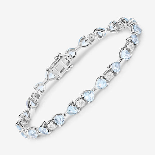 7.36 Carat Genuine Aquamarine and White Diamond .925 Sterling Silver Bracelet on sale at MyriadMart
