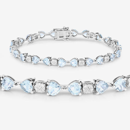 7.36 Carat Genuine Aquamarine and White Diamond .925 Sterling Silver Bracelet on sale at MyriadMart