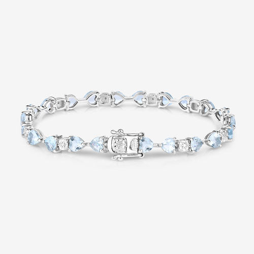 7.36 Carat Genuine Aquamarine and White Diamond .925 Sterling Silver Bracelet on sale at MyriadMart