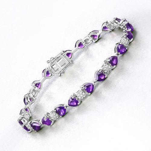 9.56 Carat Genuine Amethyst and White Diamond .925 Sterling Silver Bracelet on sale at MyriadMart