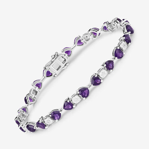 9.56 Carat Genuine Amethyst and White Diamond .925 Sterling Silver Bracelet on sale at MyriadMart