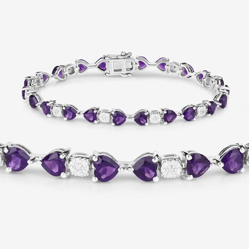9.56 Carat Genuine Amethyst and White Diamond .925 Sterling Silver Bracelet on sale at MyriadMart
