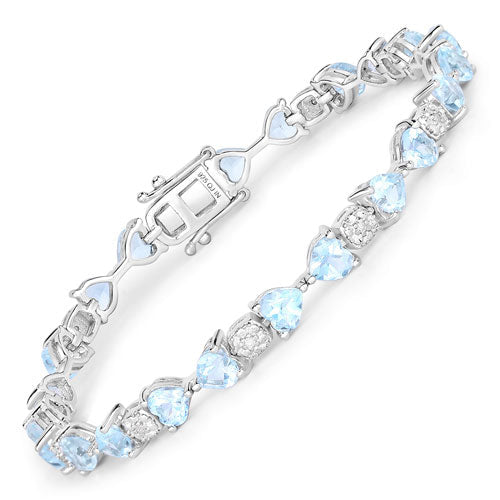 11.10 Carat Genuine Blue Topaz and White Diamond .925 Sterling Silver Bracelet on sale at MyriadMart
