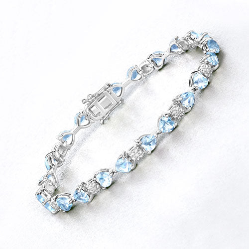 11.10 Carat Genuine Blue Topaz and White Diamond .925 Sterling Silver Bracelet on sale at MyriadMart