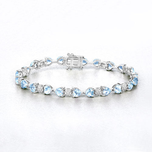 11.10 Carat Genuine Blue Topaz and White Diamond .925 Sterling Silver Bracelet on sale at MyriadMart