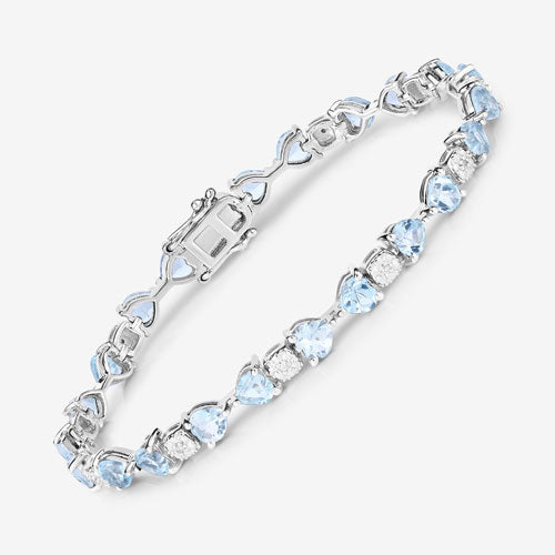 11.10 Carat Genuine Blue Topaz and White Diamond .925 Sterling Silver Bracelet on sale at MyriadMart