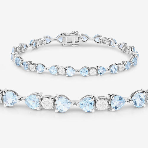 11.10 Carat Genuine Blue Topaz and White Diamond .925 Sterling Silver Bracelet on sale at MyriadMart