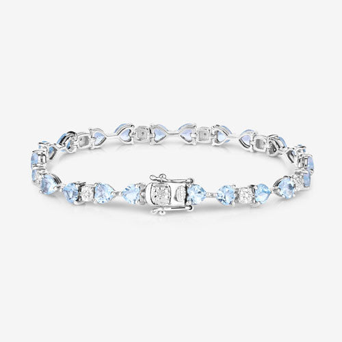 11.10 Carat Genuine Blue Topaz and White Diamond .925 Sterling Silver Bracelet on sale at MyriadMart