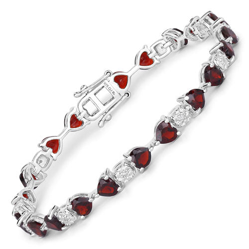 11.10 Carat Genuine Garnet and White Diamond .925 Sterling Silver Bracelet on sale at MyriadMart