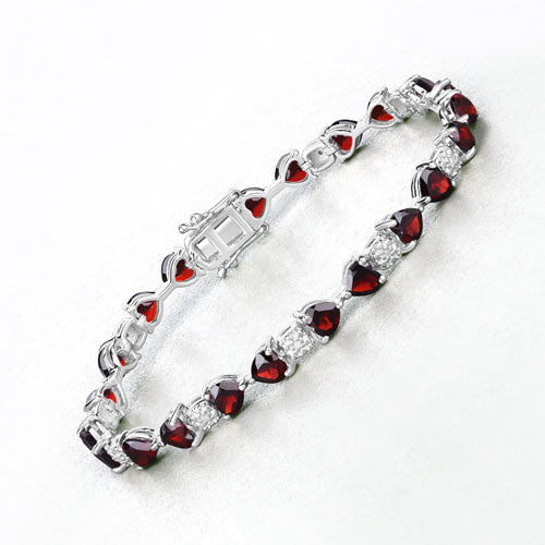 11.10 Carat Genuine Garnet and White Diamond .925 Sterling Silver Bracelet on sale at MyriadMart