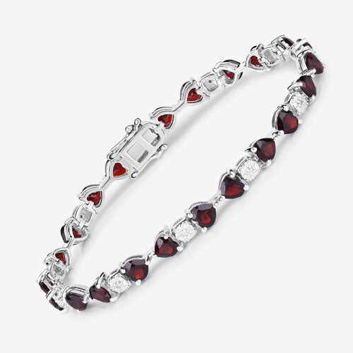 11.10 Carat Genuine Garnet and White Diamond .925 Sterling Silver Bracelet on sale at MyriadMart
