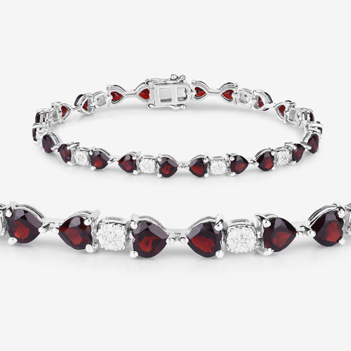 11.10 Carat Genuine Garnet and White Diamond .925 Sterling Silver Bracelet on sale at MyriadMart