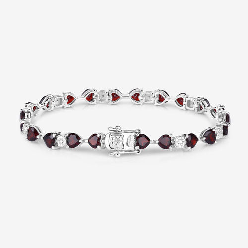 11.10 Carat Genuine Garnet and White Diamond .925 Sterling Silver Bracelet on sale at MyriadMart