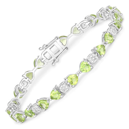9.78 Carat Genuine Peridot and White Diamond .925 Sterling Silver Bracelet on sale at MyriadMart