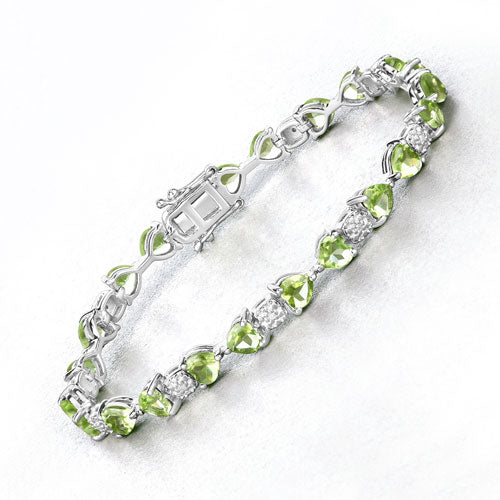 9.78 Carat Genuine Peridot and White Diamond .925 Sterling Silver Bracelet on sale at MyriadMart