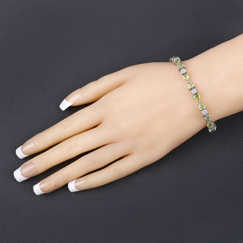 9.78 Carat Genuine Peridot and White Diamond .925 Sterling Silver Bracelet on sale at MyriadMart