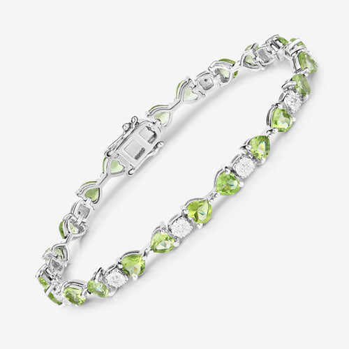 9.78 Carat Genuine Peridot and White Diamond .925 Sterling Silver Bracelet on sale at MyriadMart