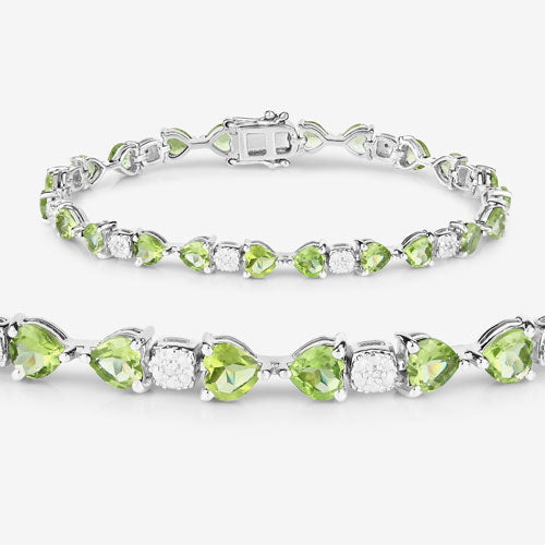 9.78 Carat Genuine Peridot and White Diamond .925 Sterling Silver Bracelet on sale at MyriadMart
