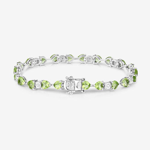 9.78 Carat Genuine Peridot and White Diamond .925 Sterling Silver Bracelet on sale at MyriadMart