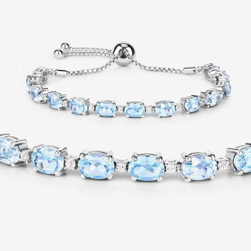 12.83 Carat Genuine Blue Topaz and White Topaz .925 Sterling Silver Bracelet on sale at MyriadMart