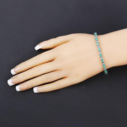 4.98 Carat Genuine Emerald and White Topaz .925 Sterling Silver Bracelet on sale at MyriadMart