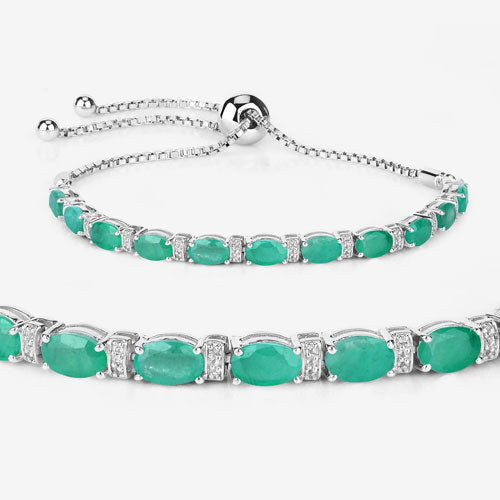 4.98 Carat Genuine Emerald and White Topaz .925 Sterling Silver Bracelet on sale at MyriadMart