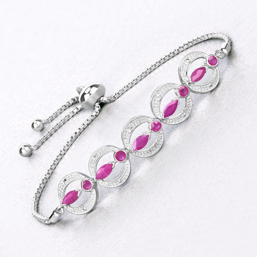1.65 Carat Genuine Ruby and White Diamond .925 Sterling Silver Bracelet on sale at MyriadMart