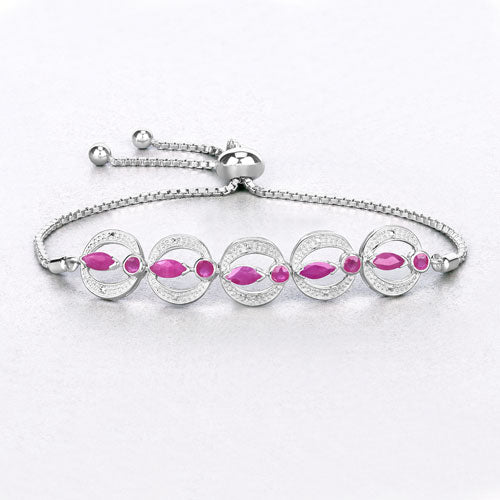 1.65 Carat Genuine Ruby and White Diamond .925 Sterling Silver Bracelet on sale at MyriadMart