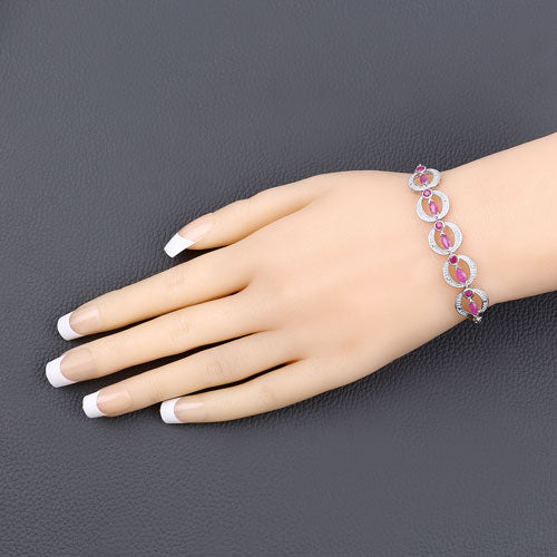 1.65 Carat Genuine Ruby and White Diamond .925 Sterling Silver Bracelet on sale at MyriadMart