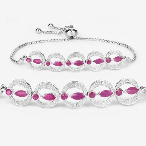 1.65 Carat Genuine Ruby and White Diamond .925 Sterling Silver Bracelet on sale at MyriadMart