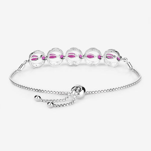 1.65 Carat Genuine Ruby and White Diamond .925 Sterling Silver Bracelet on sale at MyriadMart