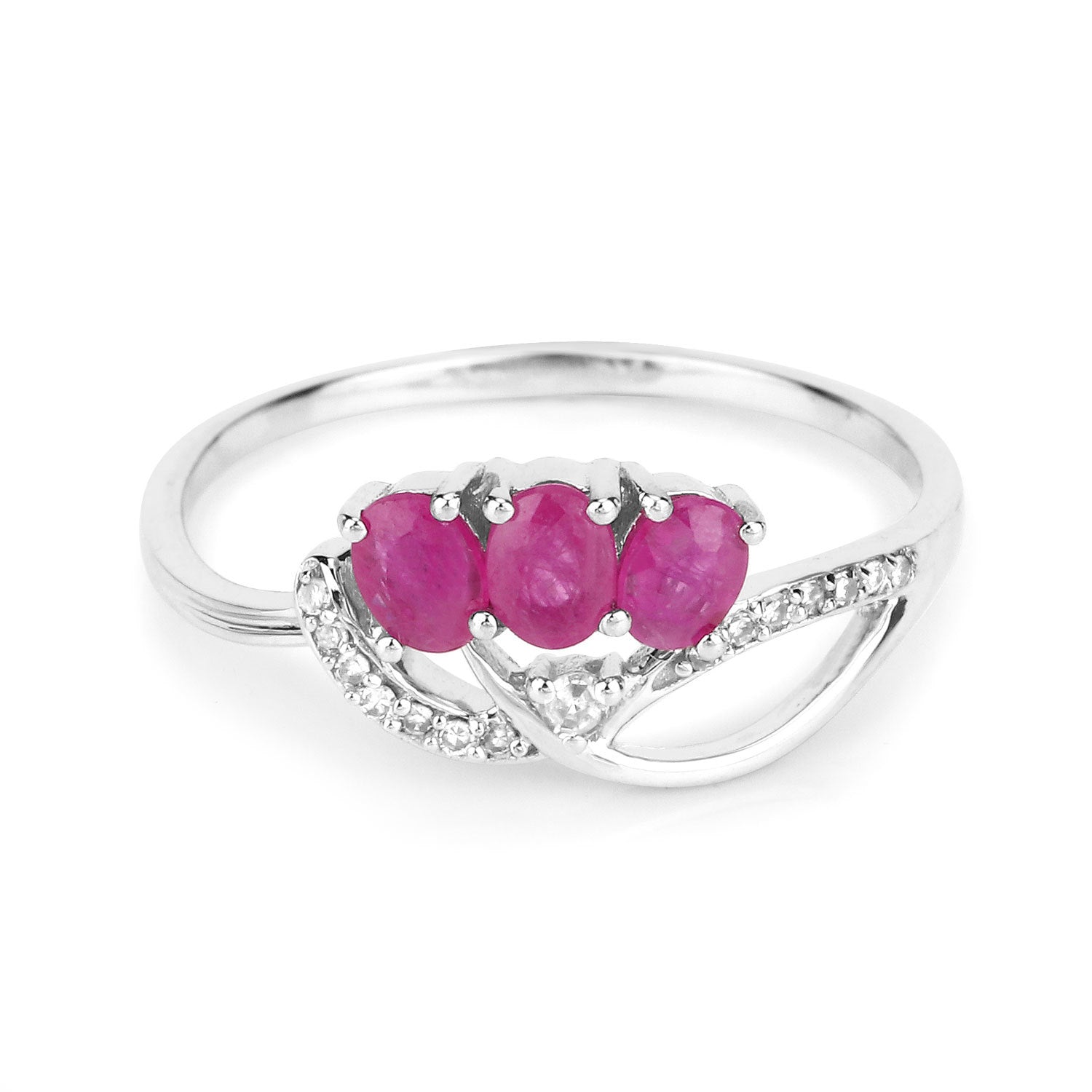 0.71 Carat Genuine Ruby and White Diamond 14K White Gold Ring on sale at MyriadMart