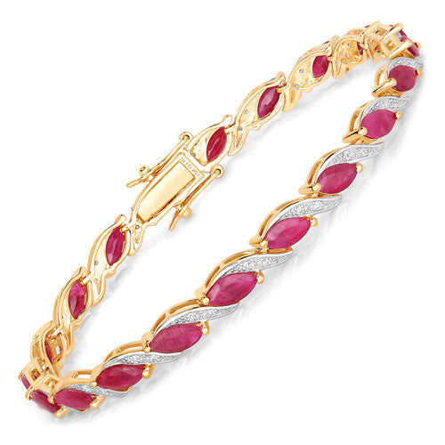 7.78 Carat Genuine Ruby and White Diamond 10K Yellow Gold Bracelet on sale at MyriadMart