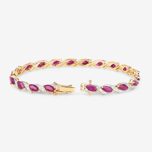 7.78 Carat Genuine Ruby and White Diamond 10K Yellow Gold Bracelet on sale at MyriadMart