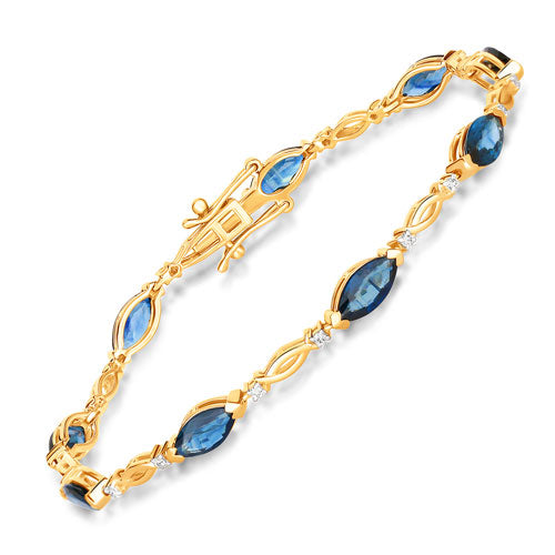 5.58 Carat Genuine Blue Sapphire and White Diamond 14K Yellow Gold Bracelet on sale at MyriadMart
