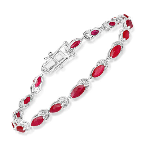 6.79 Carat Genuine Ruby and White Diamond 14K White Gold Bracelet on sale at MyriadMart