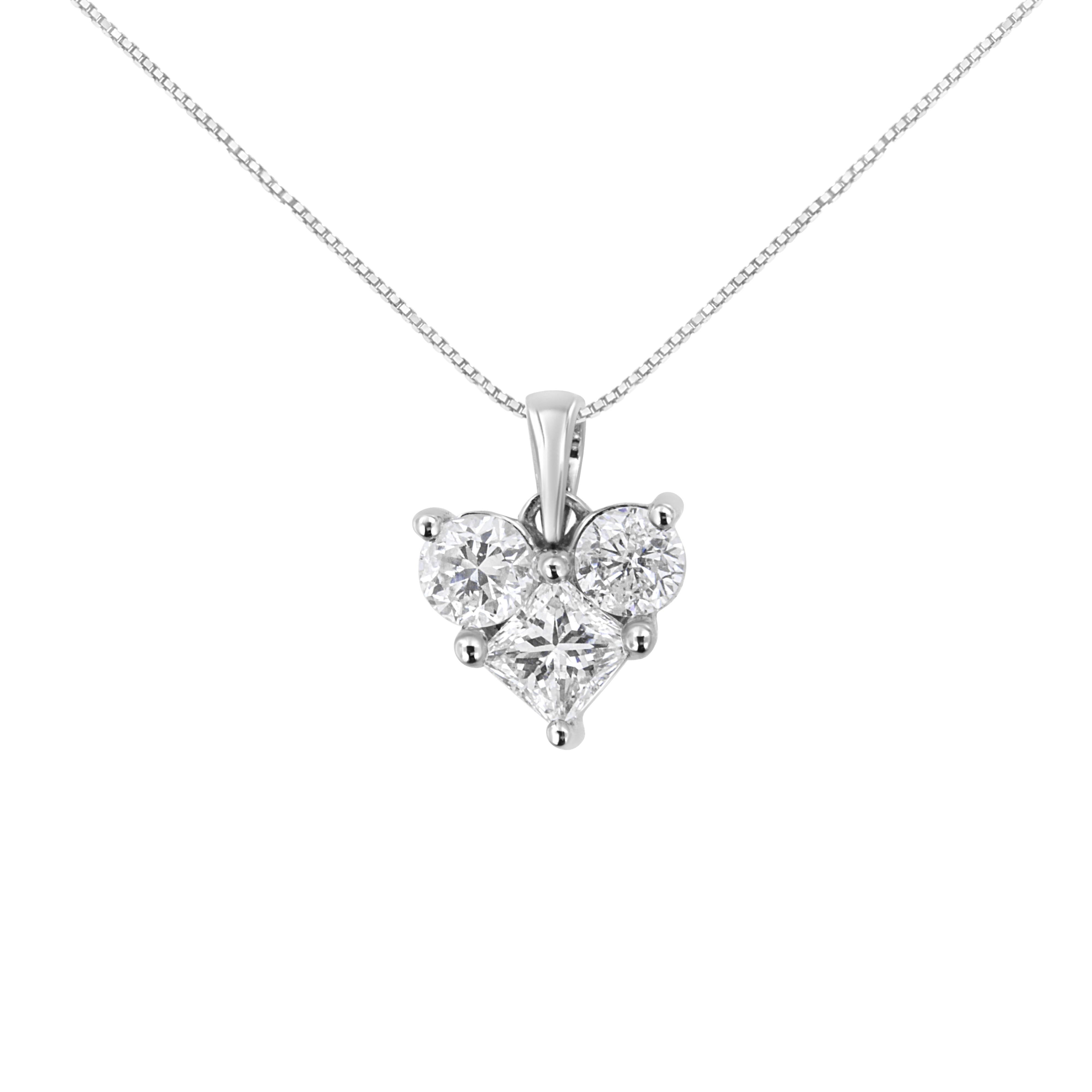 10K White Gold 1.0 Cttw Round-Cut and Princess-Cut Diamond Heart Shaped 18" Pendant Necklace H-I Color, SI2-I1 Clarity on sale at MyriadMart