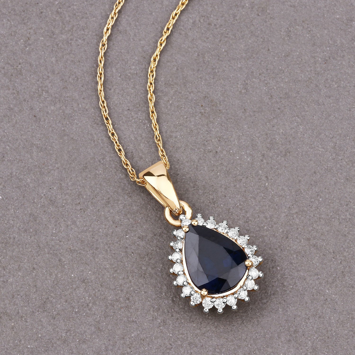 2.09 Carat Genuine Blue Sapphire and White Diamond 14K Yellow Gold Pendant on sale at MyriadMart